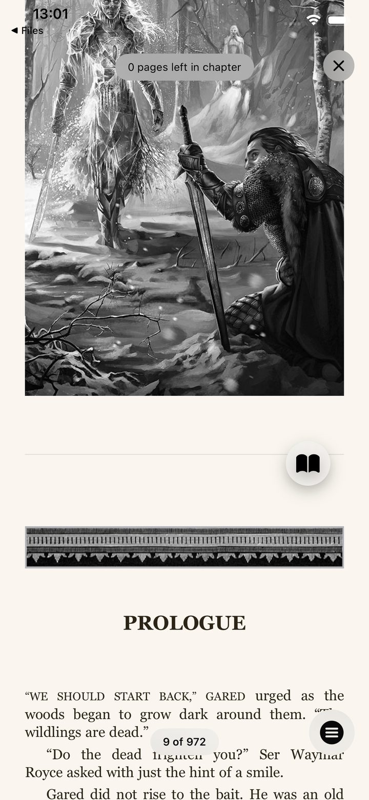 The BookFlix reader showing the prologue of A Knight of the Seven Kingdoms
